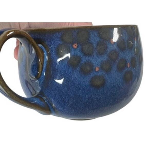 Denby Midnight England Cup and Saucer Blue with Brown and Red Details - Picture 4 of 10